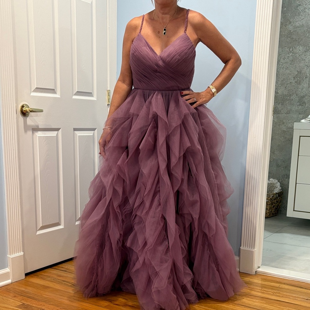 Nicole Miller Plum Ruffled Prom Dress